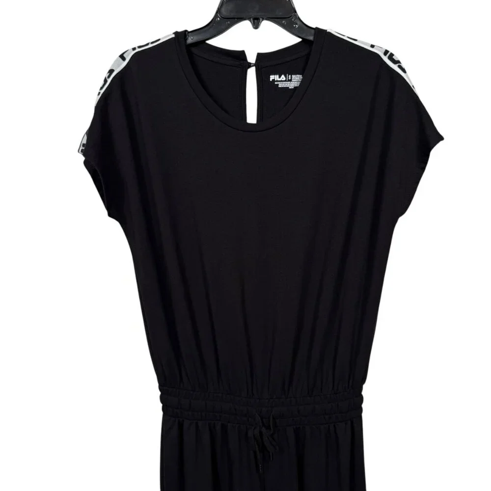 FILA Jumpsuit Womens Small Black 90s Logo Rayon Elastic Waist Stretch Casual - Picture 4 of 5